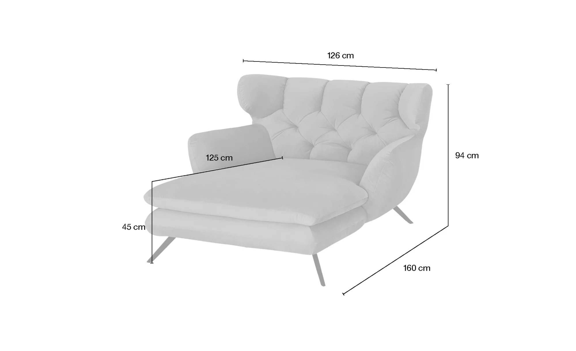 Jette Home Longseat-Sessel Samt Caldara ¦ creme ¦ Maße (cm): B: 126 H: 94 T günstig online kaufen