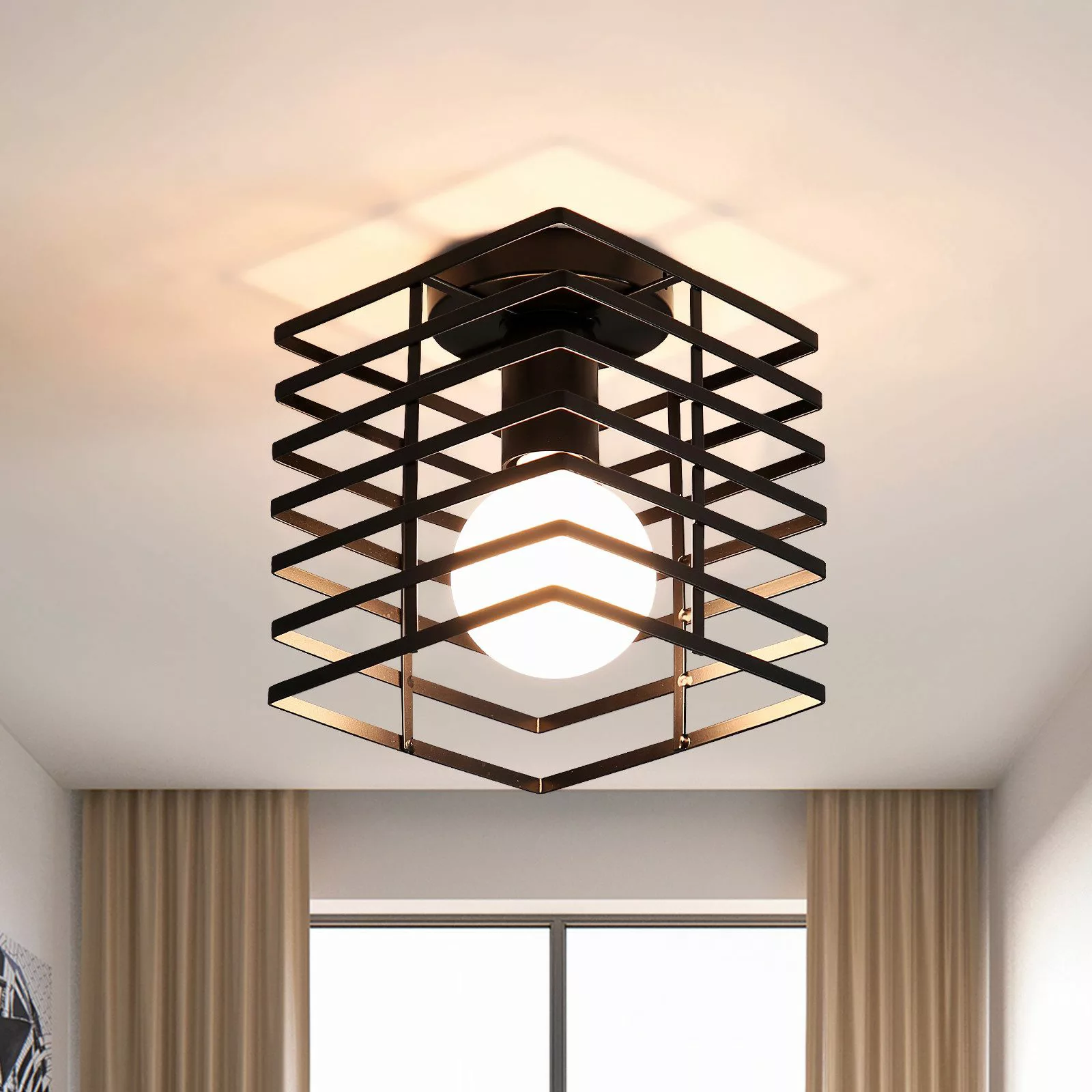 Goeco Deckenleuchte Retro-Deckenlampe, schwarze quadratische Käfiglampe, günstig online kaufen
