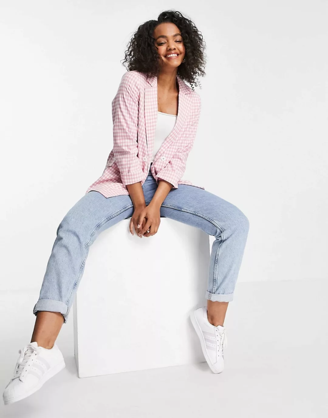 New Look – Blazer in rosa Karomuster, Kombiteil günstig online kaufen