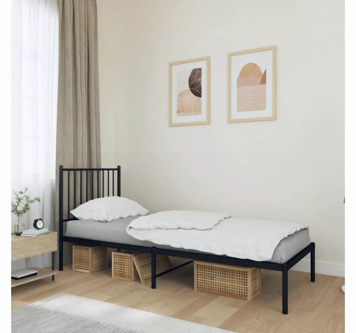furnicato Bett Bettgestell mit Kopfteil Metall Schwarz 75x190 cm günstig online kaufen
