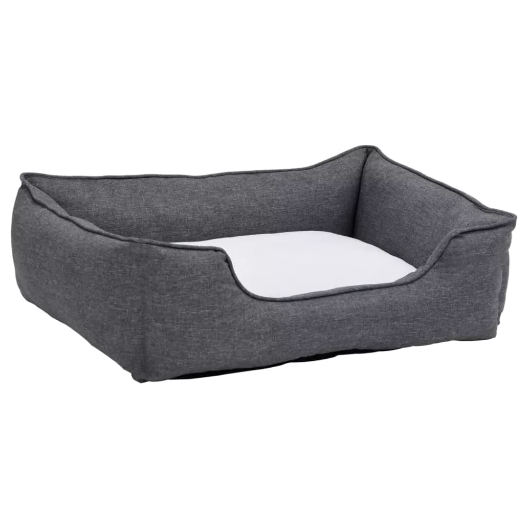 Hundebett Grau-weiß 85,5x70x23 Cm Fleece Leinenoptik günstig online kaufen