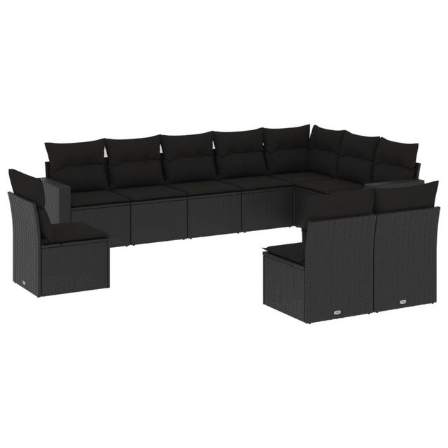 vidaXL Sofaelement 10-tlg. Garten-Sofagarnitur mit Kissen Schwarz Poly Ratt günstig online kaufen