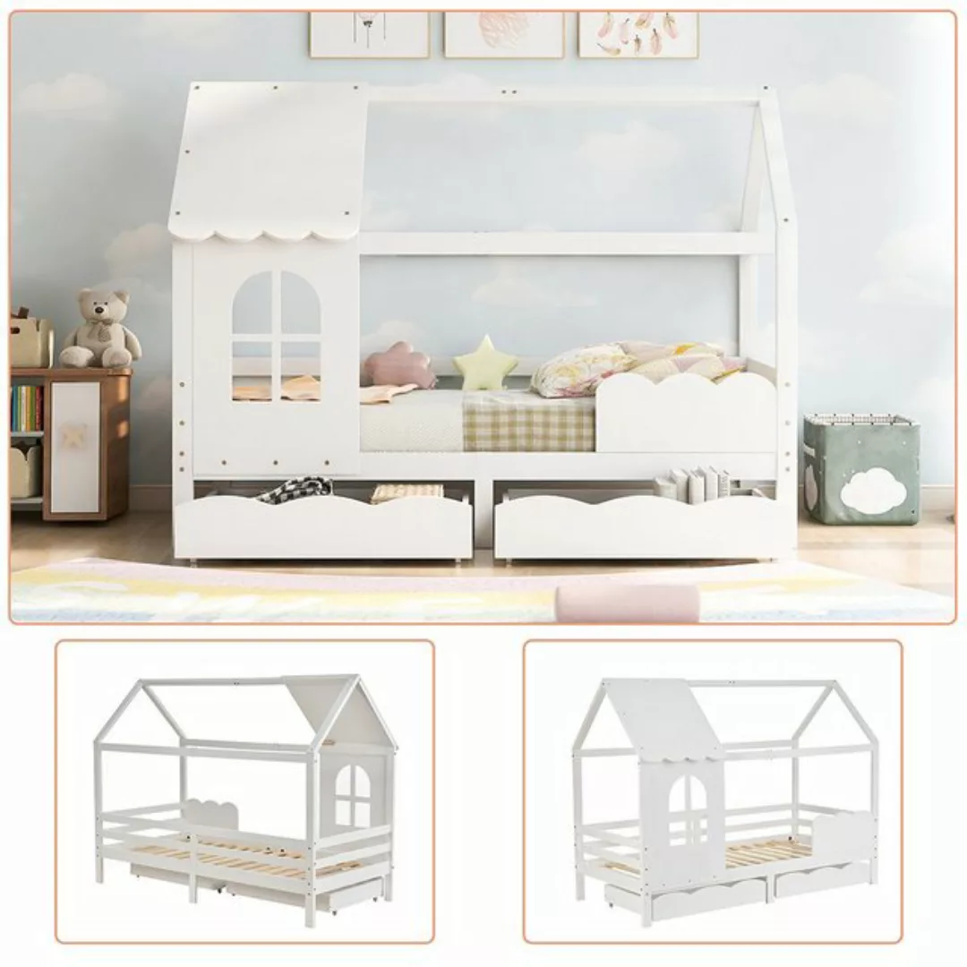 Fangqi Kinderbett Einzelbett 200x90 mit Bettkästen und Fallschutz, Jugendbe günstig online kaufen