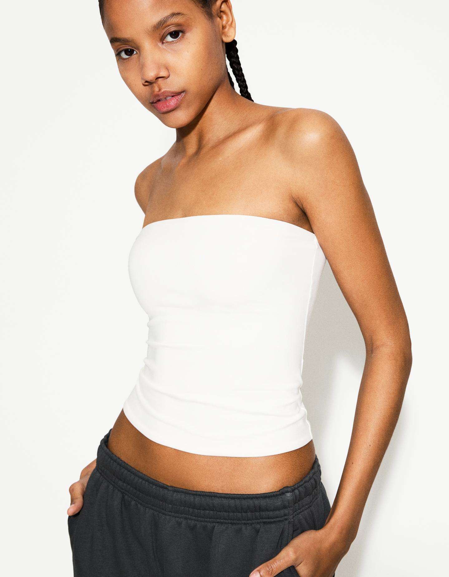 Bershka Bandeau-Top Damen L Rohweiß günstig online kaufen