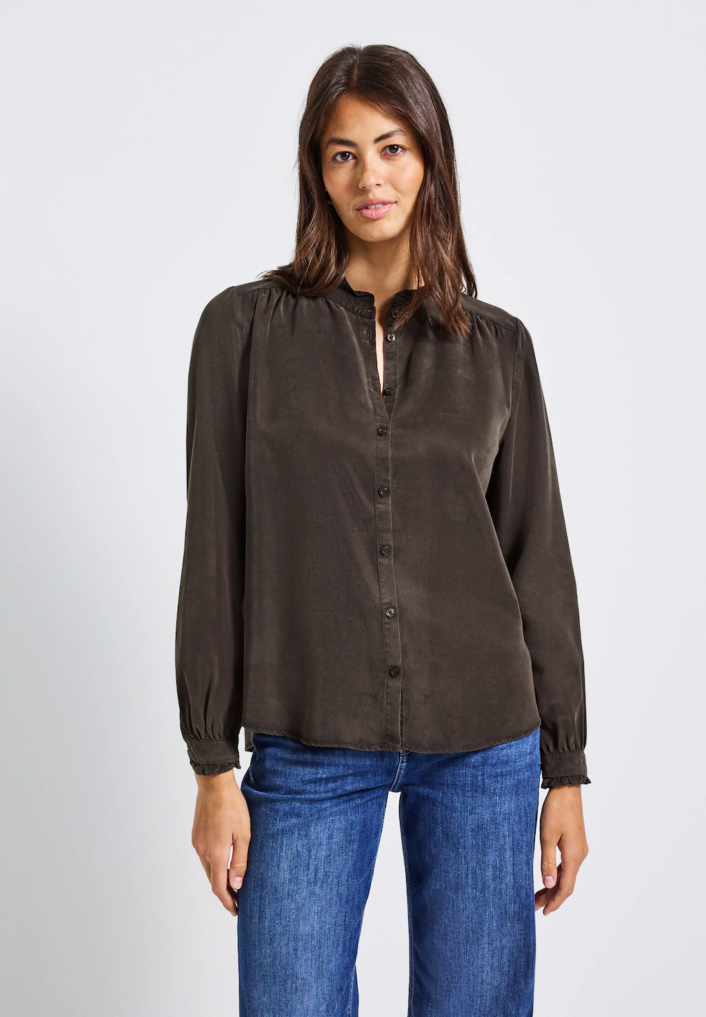 STREET ONE Langarmbluse, mit Rüschendetails, Washed Look günstig online kaufen