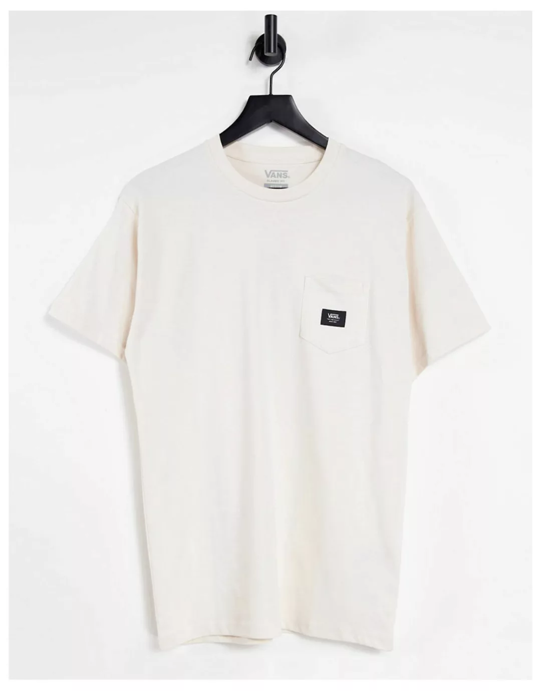 Vans – T-Shirt in Creme mit Tasche und gewebtem Aufnäher-Weiß günstig online kaufen