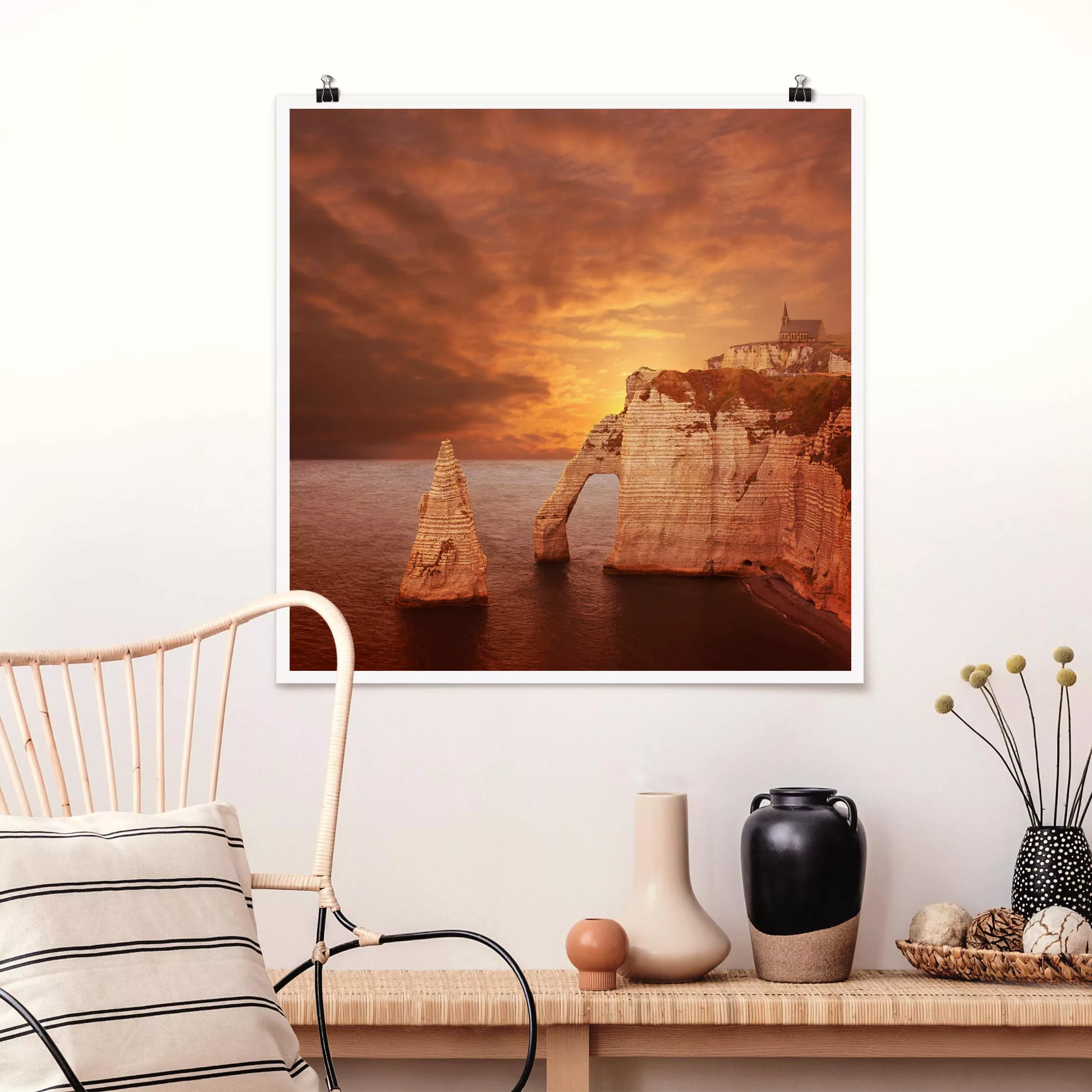 Poster Natur & Landschaft - Quadrat Etretat Sunset Cliffs günstig online kaufen