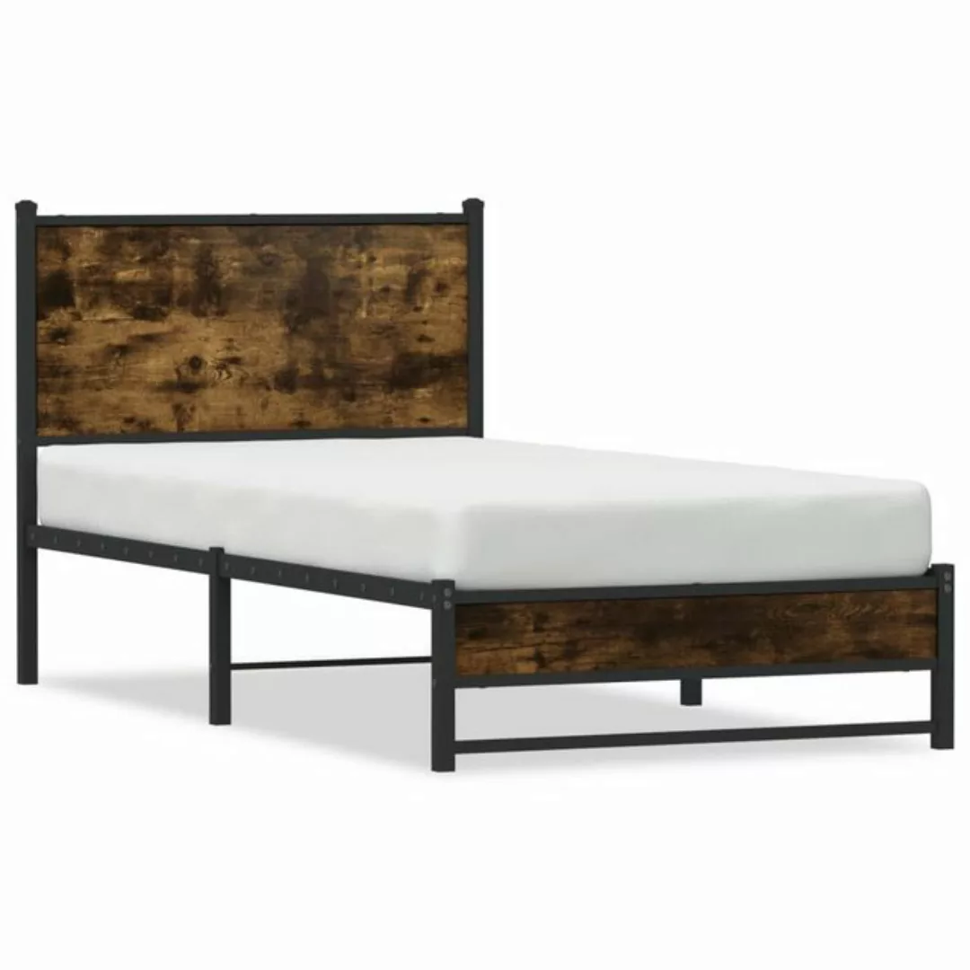 vidaXL Bett, Metallbett ohne Matratze Räuchereiche 90x200 cm günstig online kaufen