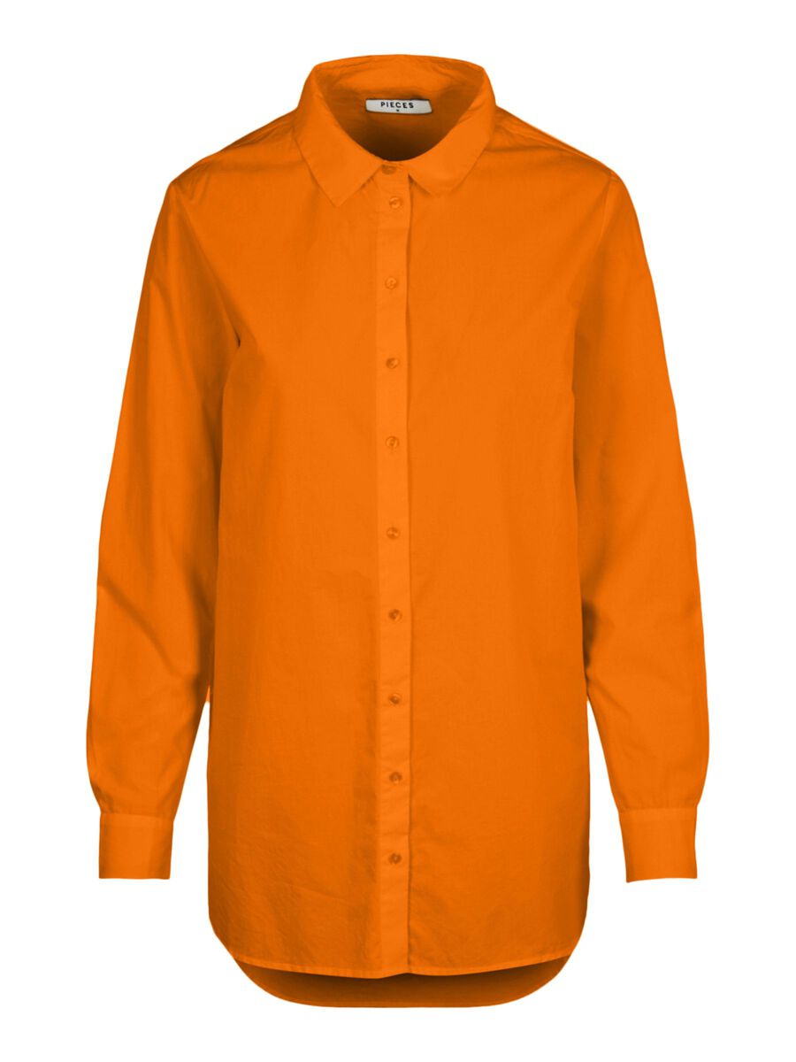 PIECES Longline Baumwoll Hemd Damen Orange günstig online kaufen