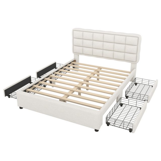 Gotagee Polsterbett 140x200cm Bett mit Lattenrost Bett mit Schubladen Leine günstig online kaufen