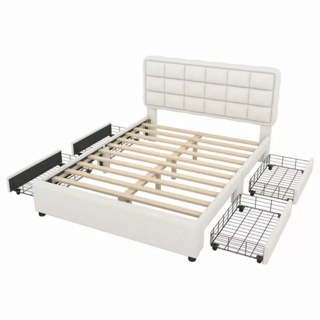 IDEASY Polsterbett 140 x 200 cm, Doppelbett mit 4 Schubladen, Leinenstoff, günstig online kaufen