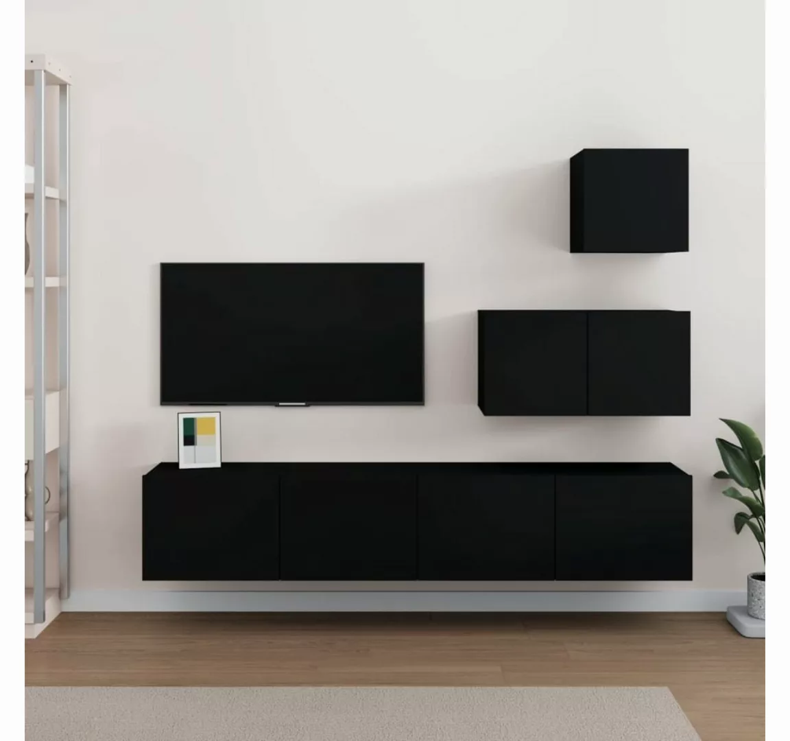 furnicato TV-Schrank 4-tlg. TV-Schrank-Set Schwarz Holzwerkstoff günstig online kaufen