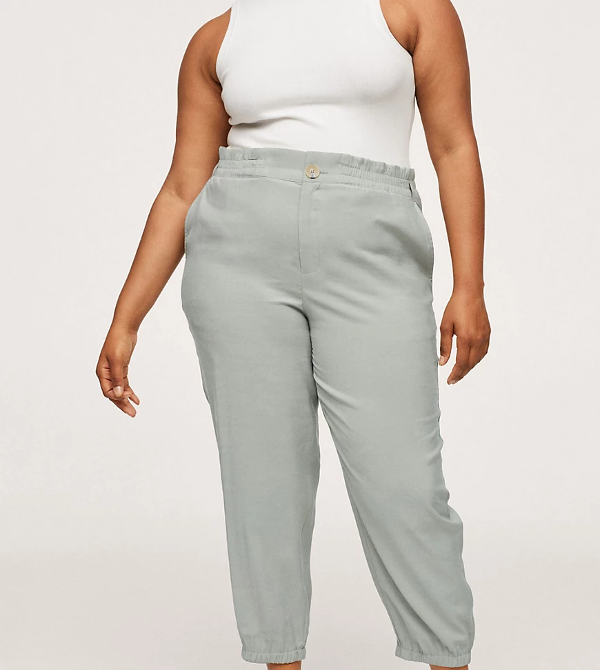 Mango Curve – Elegante Hose mit elastischem Bund in Salbeigrün günstig online kaufen