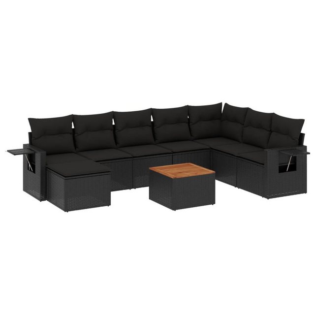 vidaXL Sofaelement 9-tlg. Garten-Sofagarnitur mit Kissen Schwarz Poly Ratta günstig online kaufen