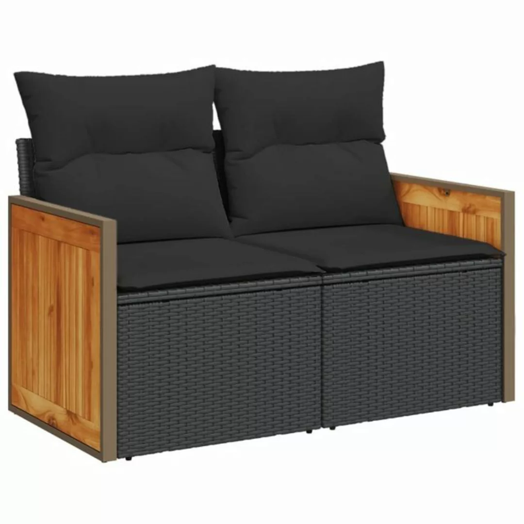 vidaXL Loungesofa Gartensofa mit Kissen 2-Sitzer Schwarz Poly Rattan, 1 Tei günstig online kaufen