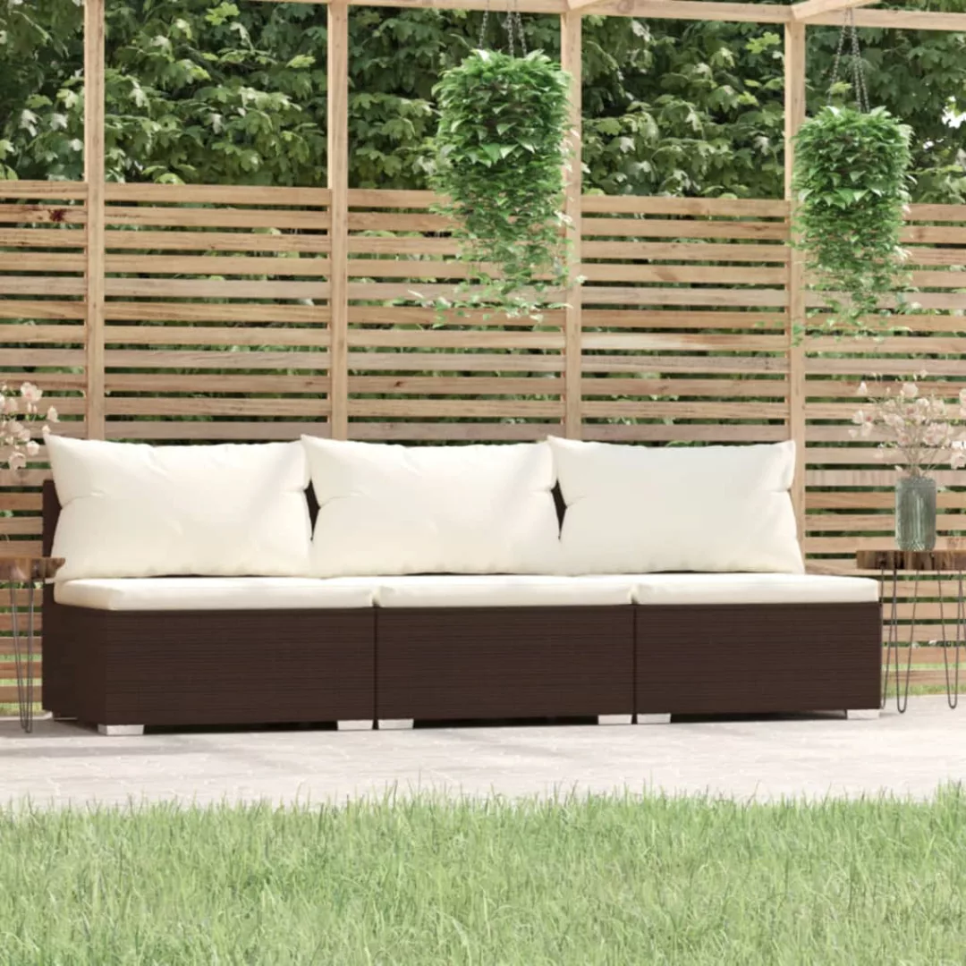 3-sitzer-sofa Mit Kissen Braun Poly Rattan günstig online kaufen