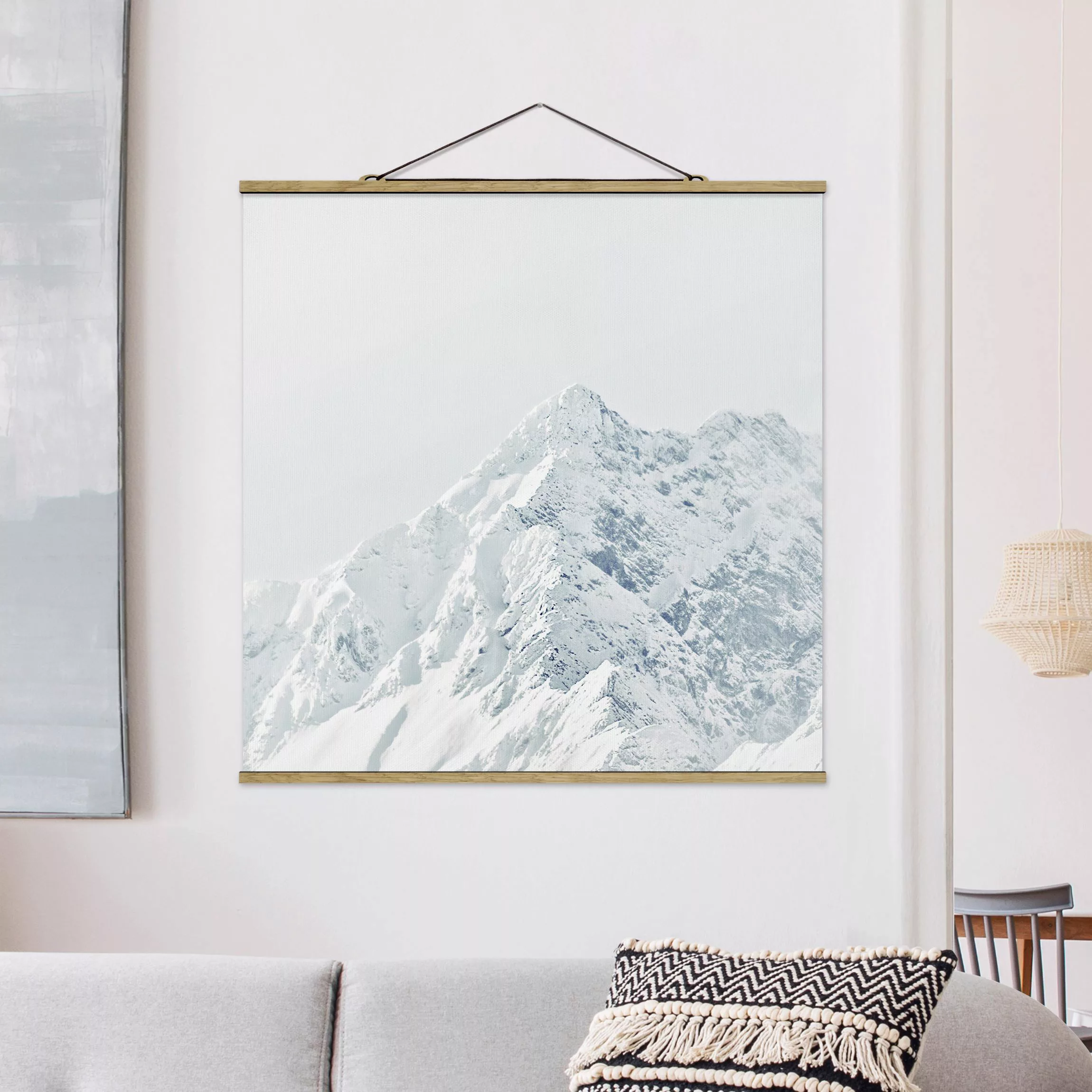 Stoffbild mit Posterleisten Weiße Berge günstig online kaufen