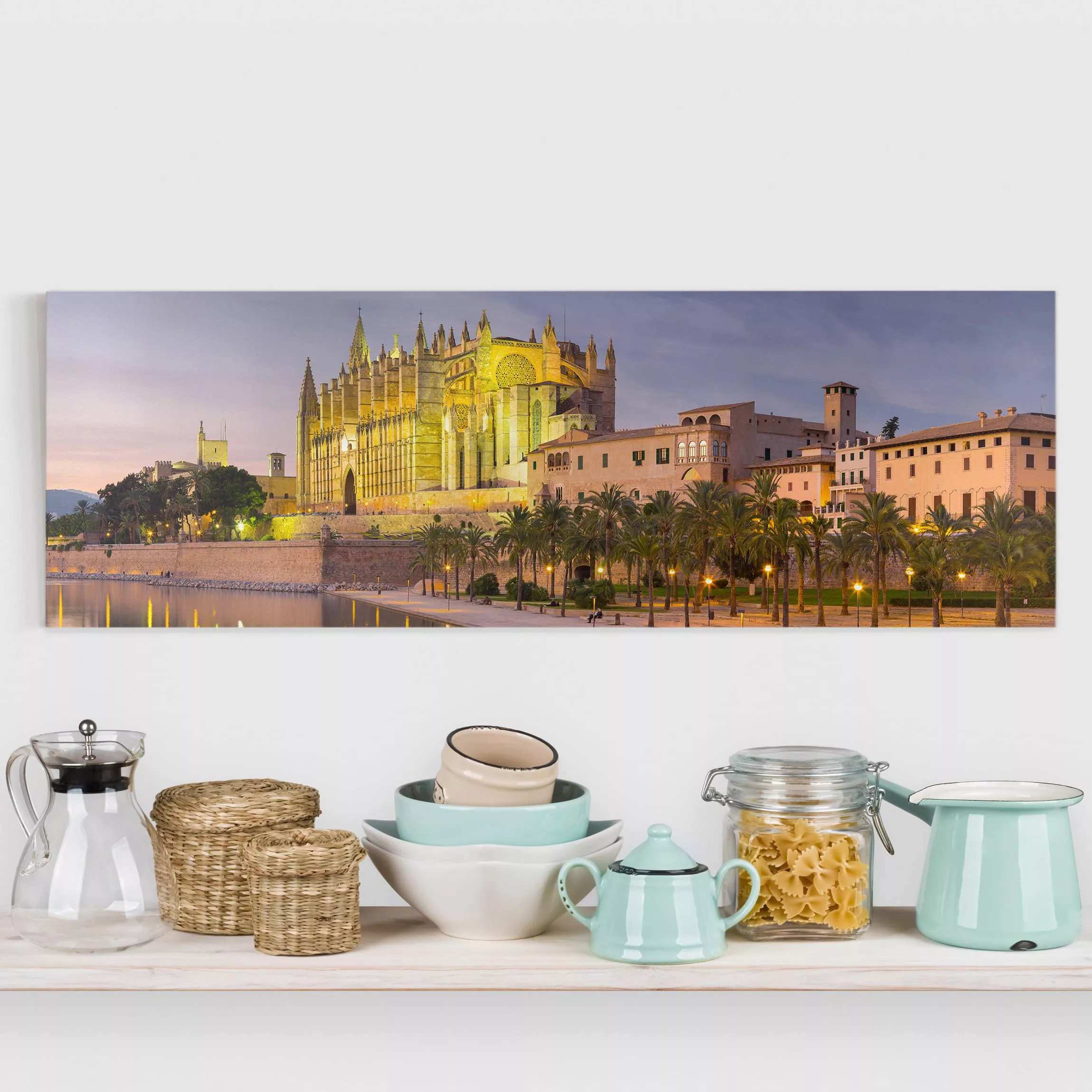 Leinwandbild Architektur & Skyline - Panorama Catedral de Mallorca Wassersp günstig online kaufen