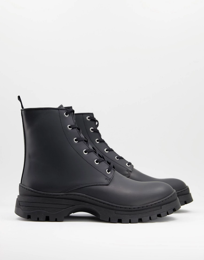 Selected Homme – Schnürstiefel in mattem Schwarz mit dicker Sohle günstig online kaufen