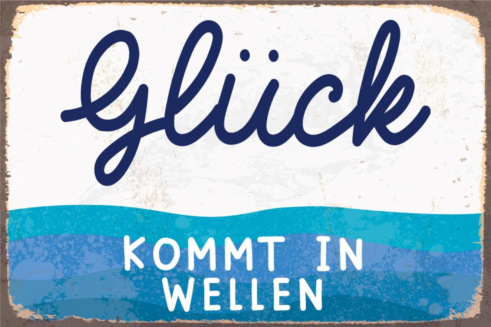 queence Metallbild »Glück kommt in Welle«, Schriftzüge, (1 St.), Stahlschil günstig online kaufen