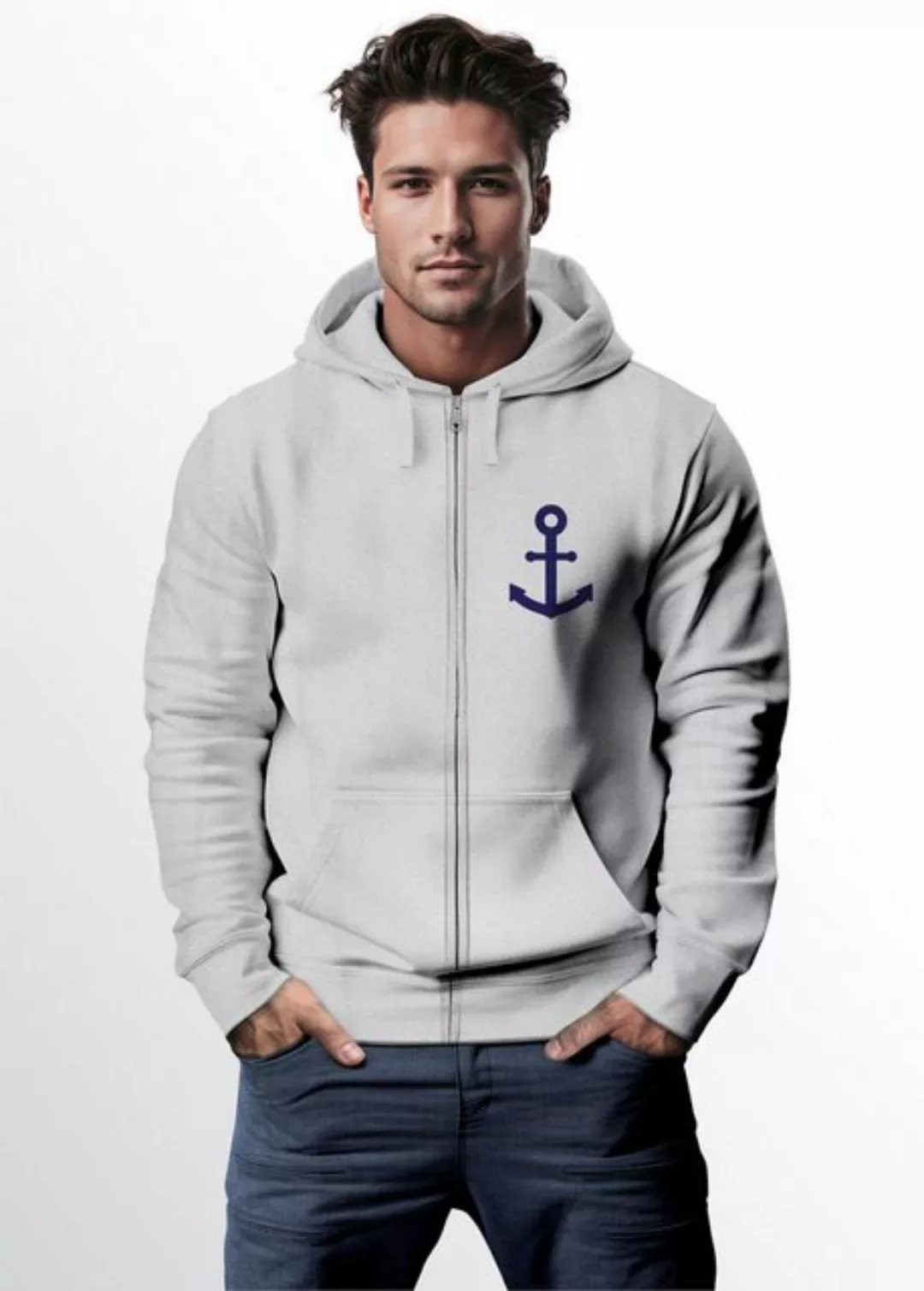 Neverless Sweatjacke Zip-Hoodie Herren Sweatjacke mit Kapuze Anker Logo Pri günstig online kaufen