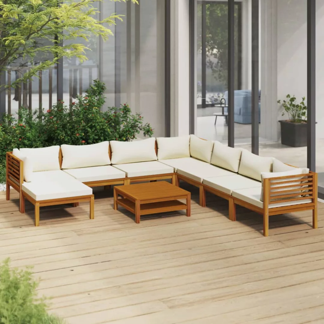 9-tlg. Garten-lounge-set Mit Creme Kissen Massivholz Akazie günstig online kaufen