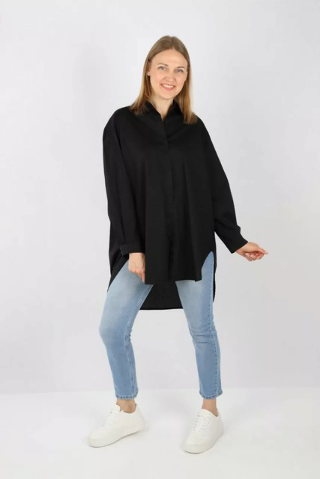 MIRROSI Longbluse Damen 100% Baumwolle Bluse Lang OVERSIZE Design (Onesize günstig online kaufen