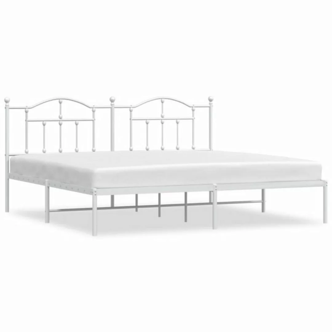 vidaXL Bettgestell Bettrahmen mit Kopfteil Metall Weiß 200x200 cm Bett Bett günstig online kaufen