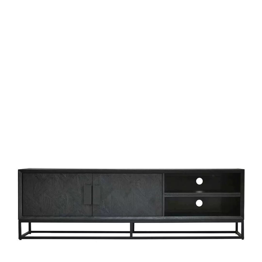 Phonoschrank schwarz modern aus Mangobaum Massivholz Metall günstig online kaufen