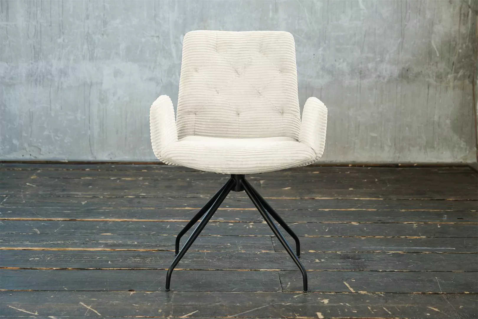 KAWOLA Stuhl NEW CHARME Drehstuhl Esszimmersessel Cord cremeweiß günstig online kaufen