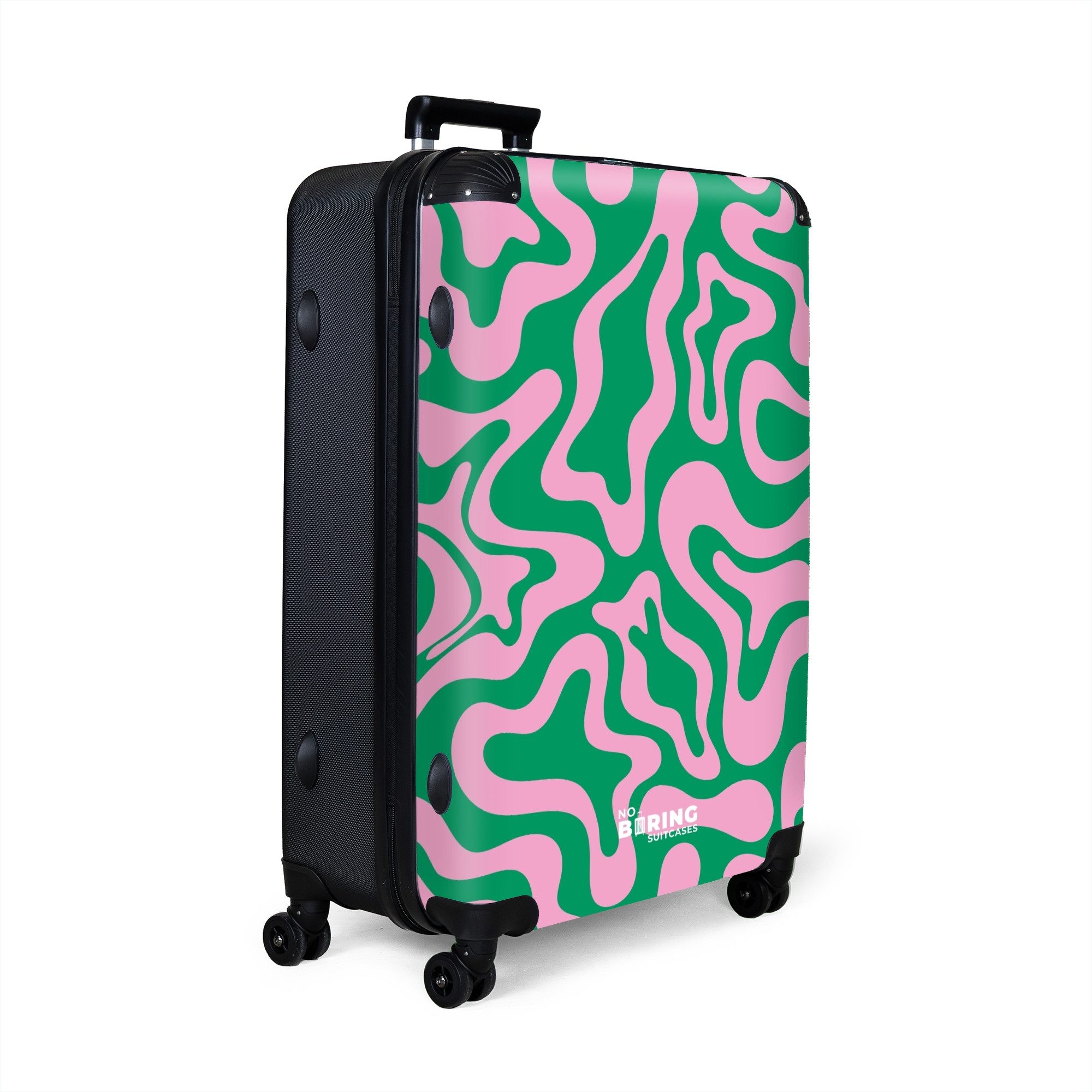 NoBoringSuitcases.com© Hartschalen-Trolley Grün mit rosa abstraktem günstig online kaufen
