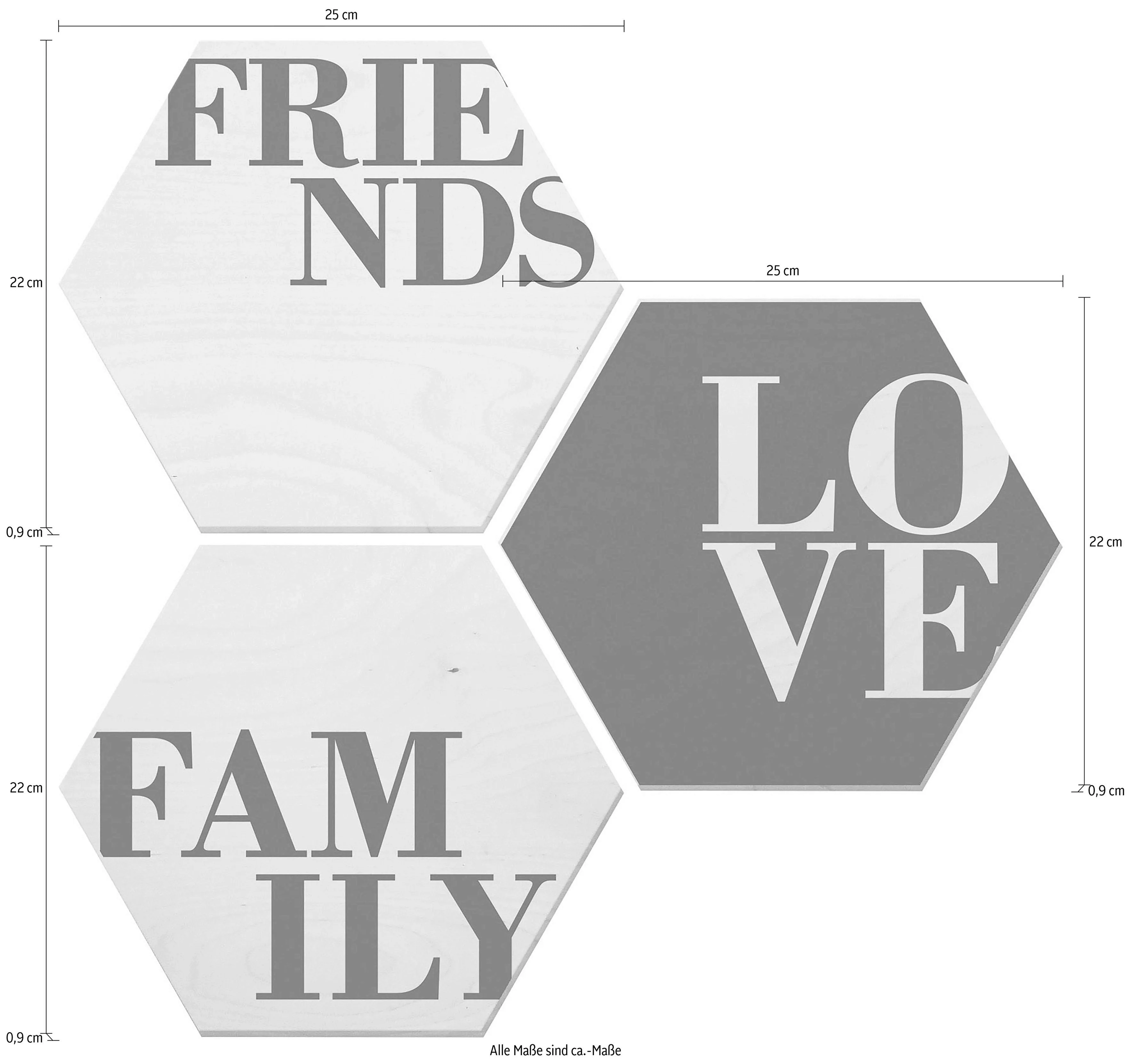 Wall-Art Metallbild »Love, Friends, Family«, Schriftzug, (Set), Metallposte günstig online kaufen