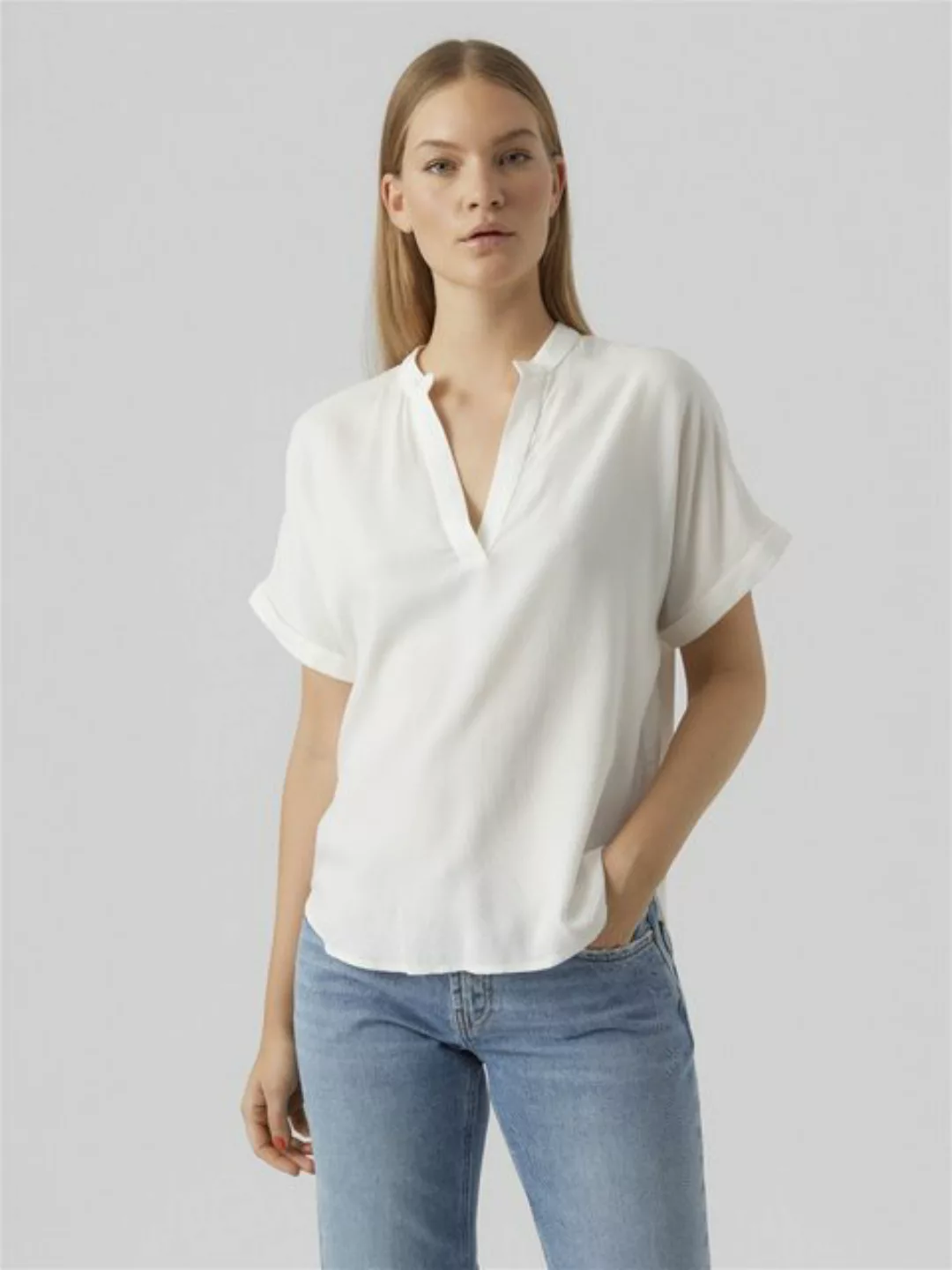 Vero Moda Blusenshirt Top Casual Splitneck Bluse 7464 in Weiß günstig online kaufen