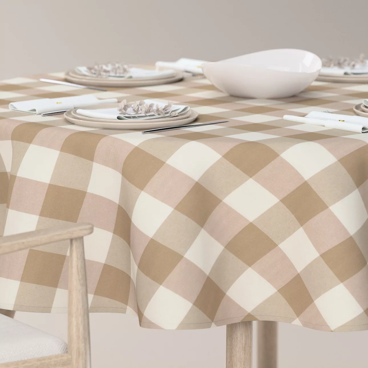 Runde Tischdecke, weiss-beige kariert, Quadro (136-08) günstig online kaufen