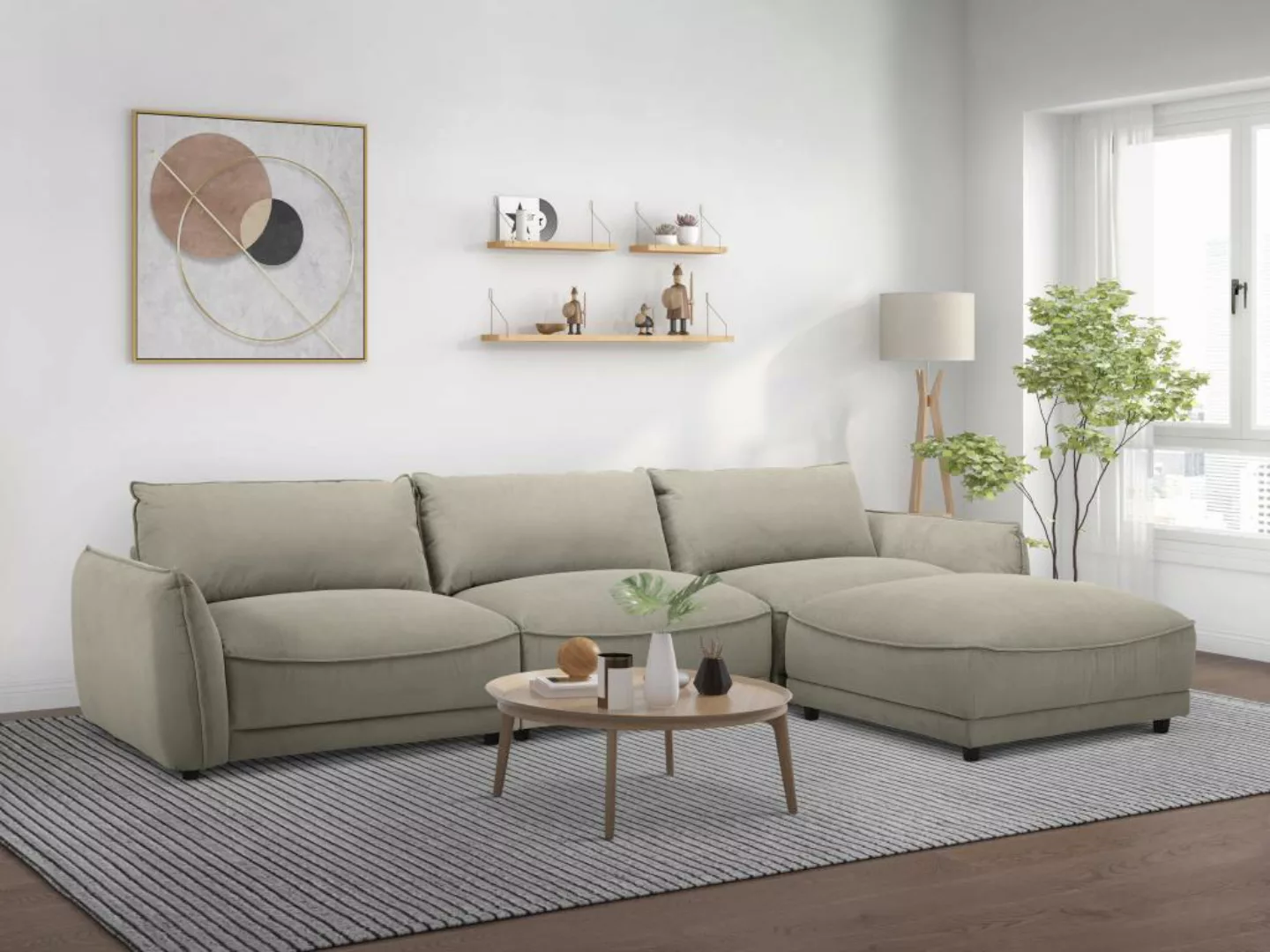 Sofa mit wechselbarer Ecke aus beigefarbenem Cord - NOCARA günstig online kaufen