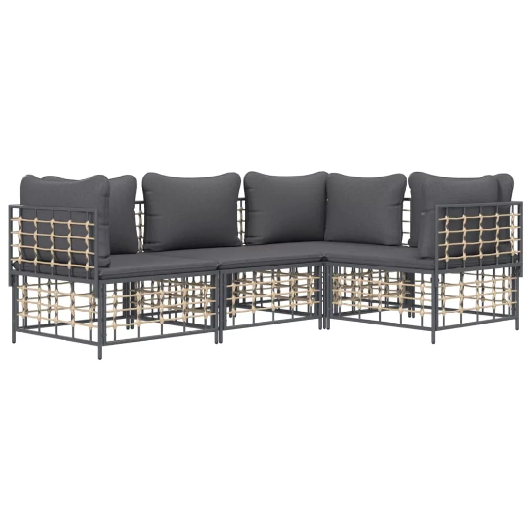 vidaXL Loungesofa 4-tlg. Garten-Lounge-Set mit Kissen Anthrazit Poly Rattan günstig online kaufen