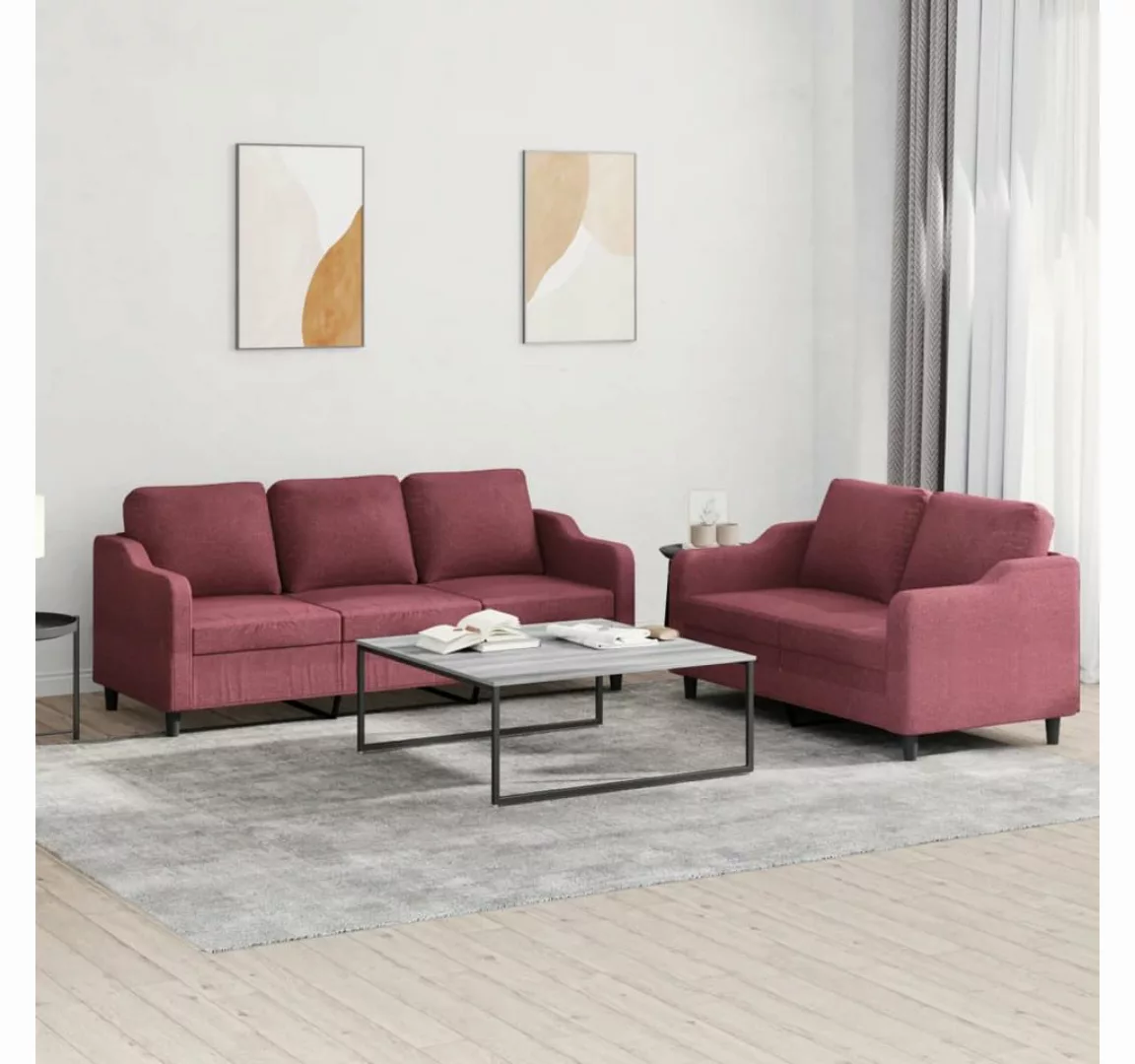 vidaXL Sofa Sofagarnitur Set mit Kissen Stoff, 2-tlg., Rot günstig online kaufen