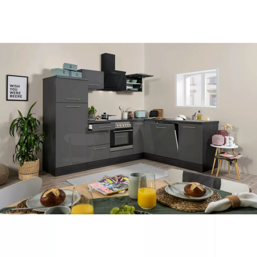 Respekta Küchenblock Premium grau hochglänzend B/H/T: ca. 260x200x200 cm günstig online kaufen