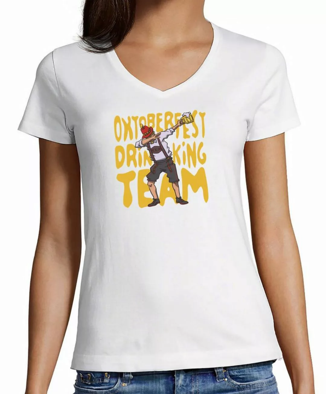 MyDesign24 T-Shirt Damen Party T-Shirt - Oktoberfest Drinking Team V-Aussch günstig online kaufen