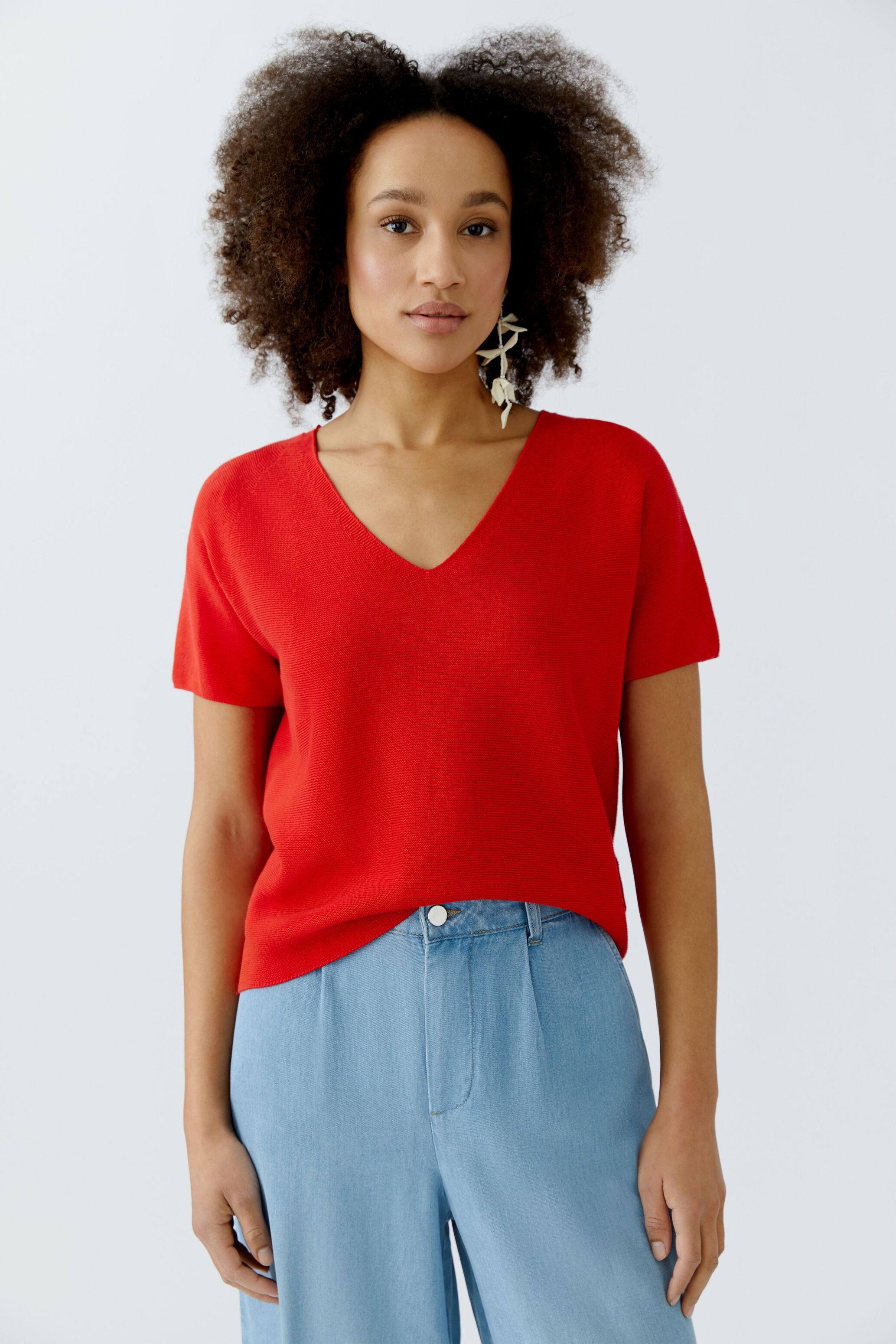 Oui V-Ausschnitt-Pullover Pullover reine Baumwolle günstig online kaufen