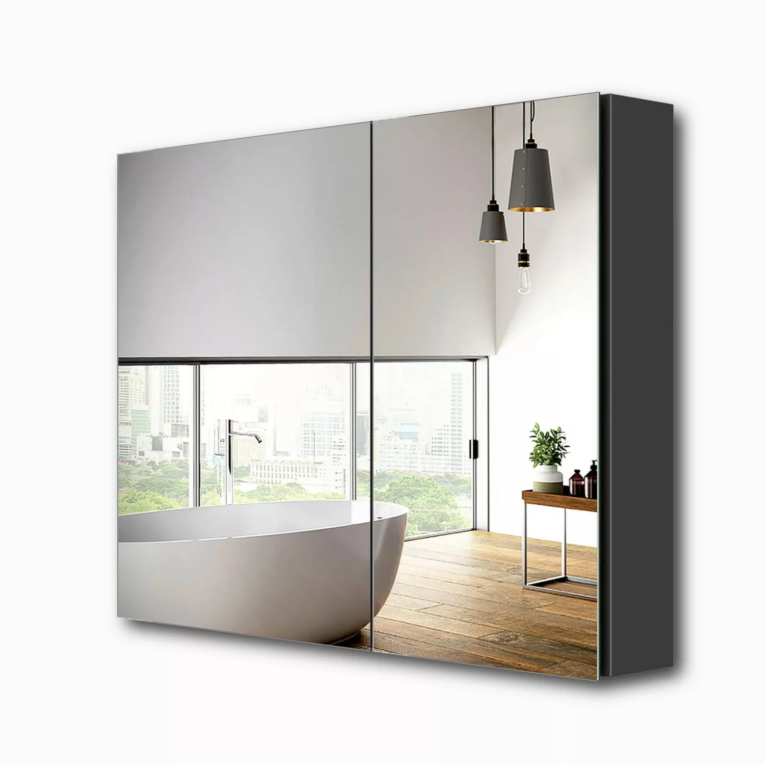 Emke Spiegelschrank 2 Türig  85x65 cm Doppelseitigen Spiegeltüren Grau günstig online kaufen