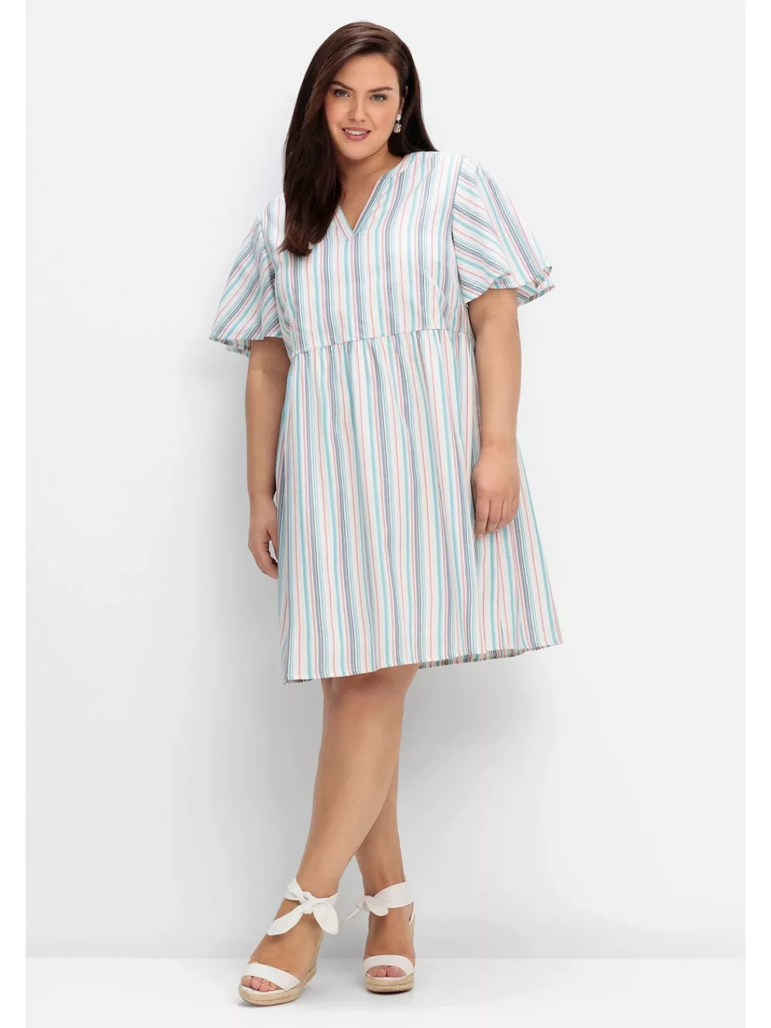Sheego Sommerkleid "Große Größen", mit Taillennaht und weiten Ärmeln günstig online kaufen