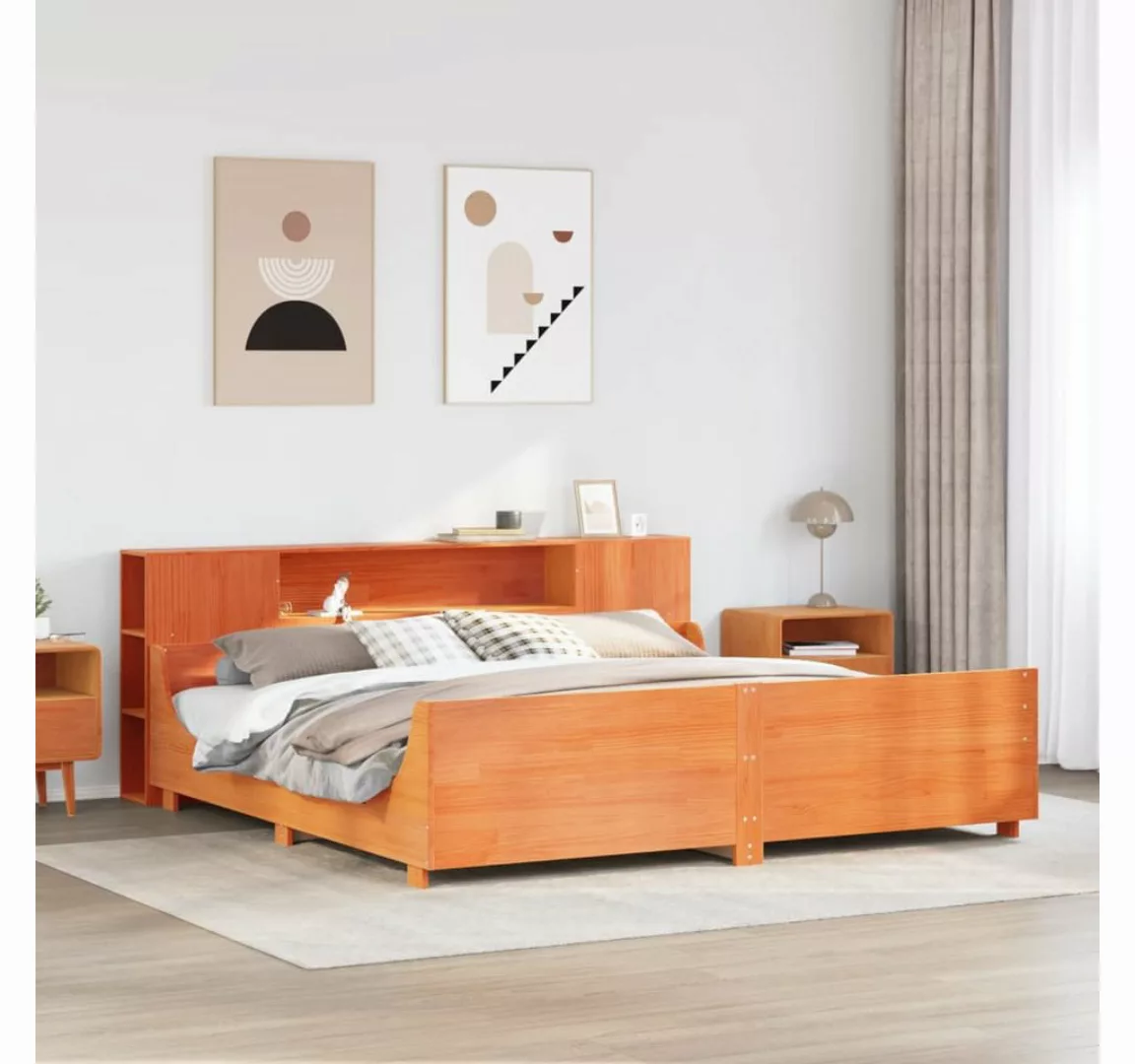 vidaXL Bett, Massivholzbett ohne Matratze Wachsbraun 180x200 Kiefernholz günstig online kaufen