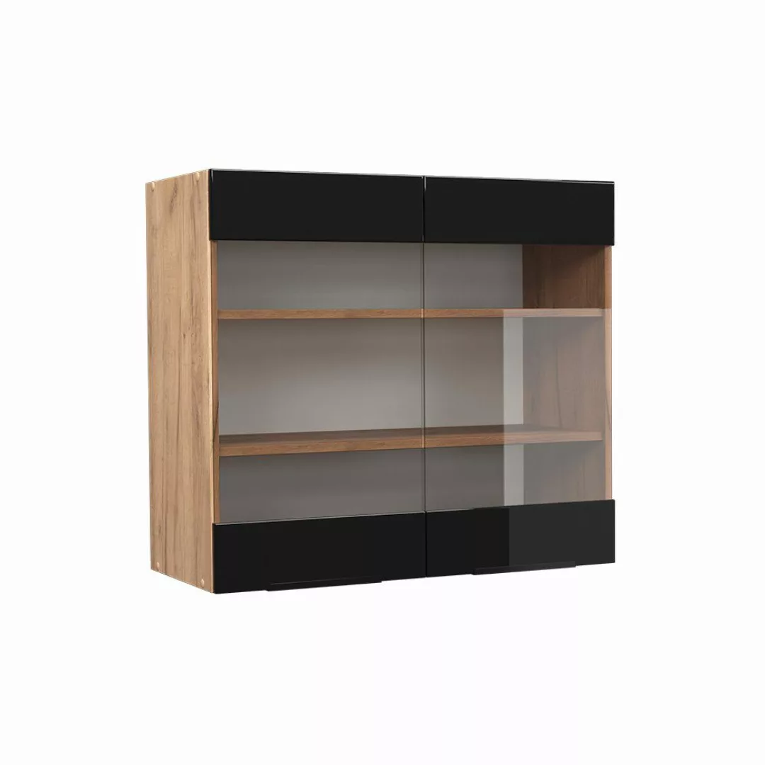 Vicco Glashängeschrank Fame-Line, Schwarz Hochglanz/Goldkraft Eiche, günstig online kaufen
