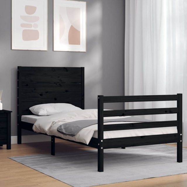vidaXL Bett Massivholzbett mit Kopfteil Schwarz 90x200 cm günstig online kaufen