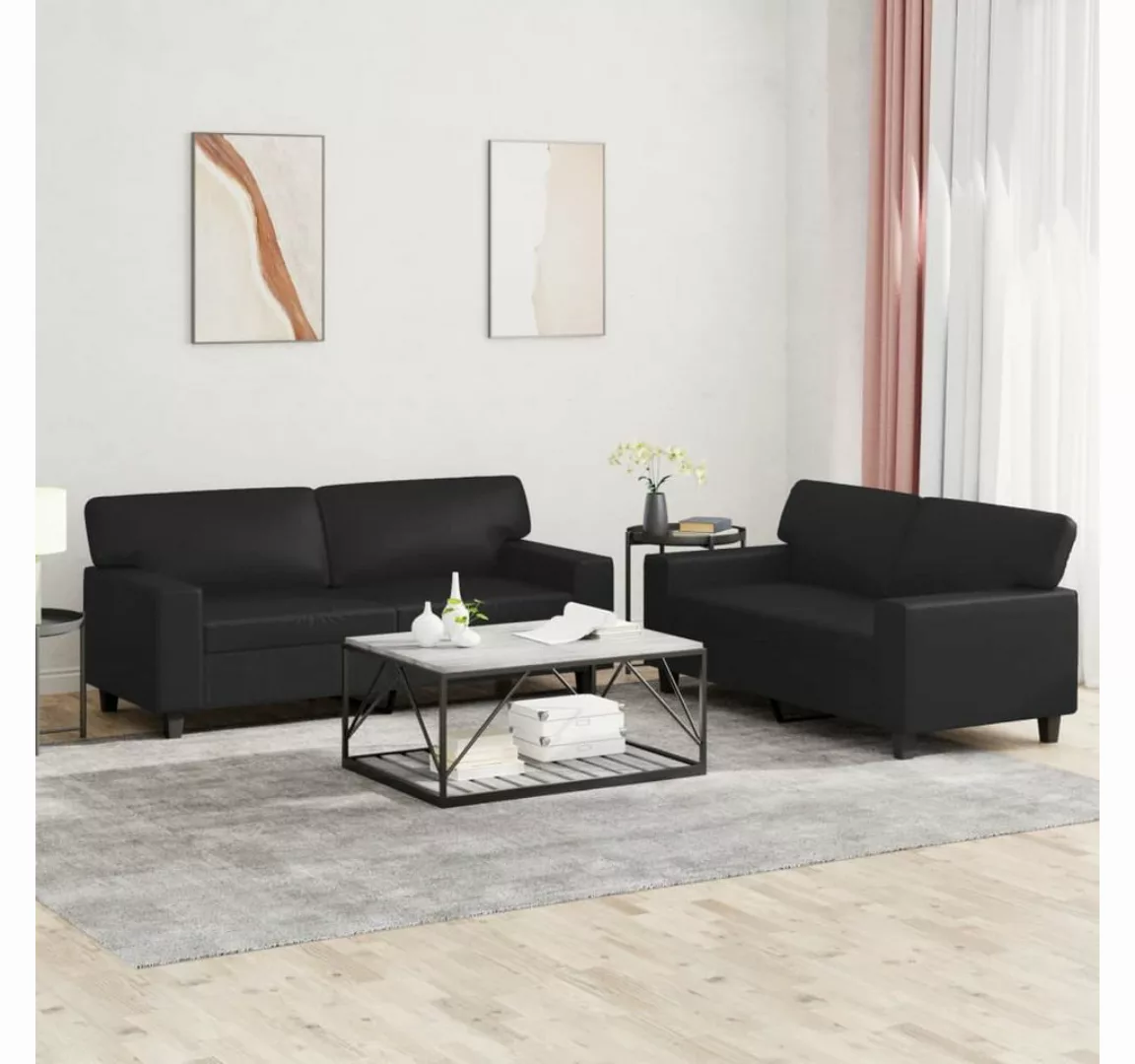 vidaXL Sofa Sofagarnitur Set mit Kissen Kunstleder, 2-tlg., Schwarz günstig online kaufen