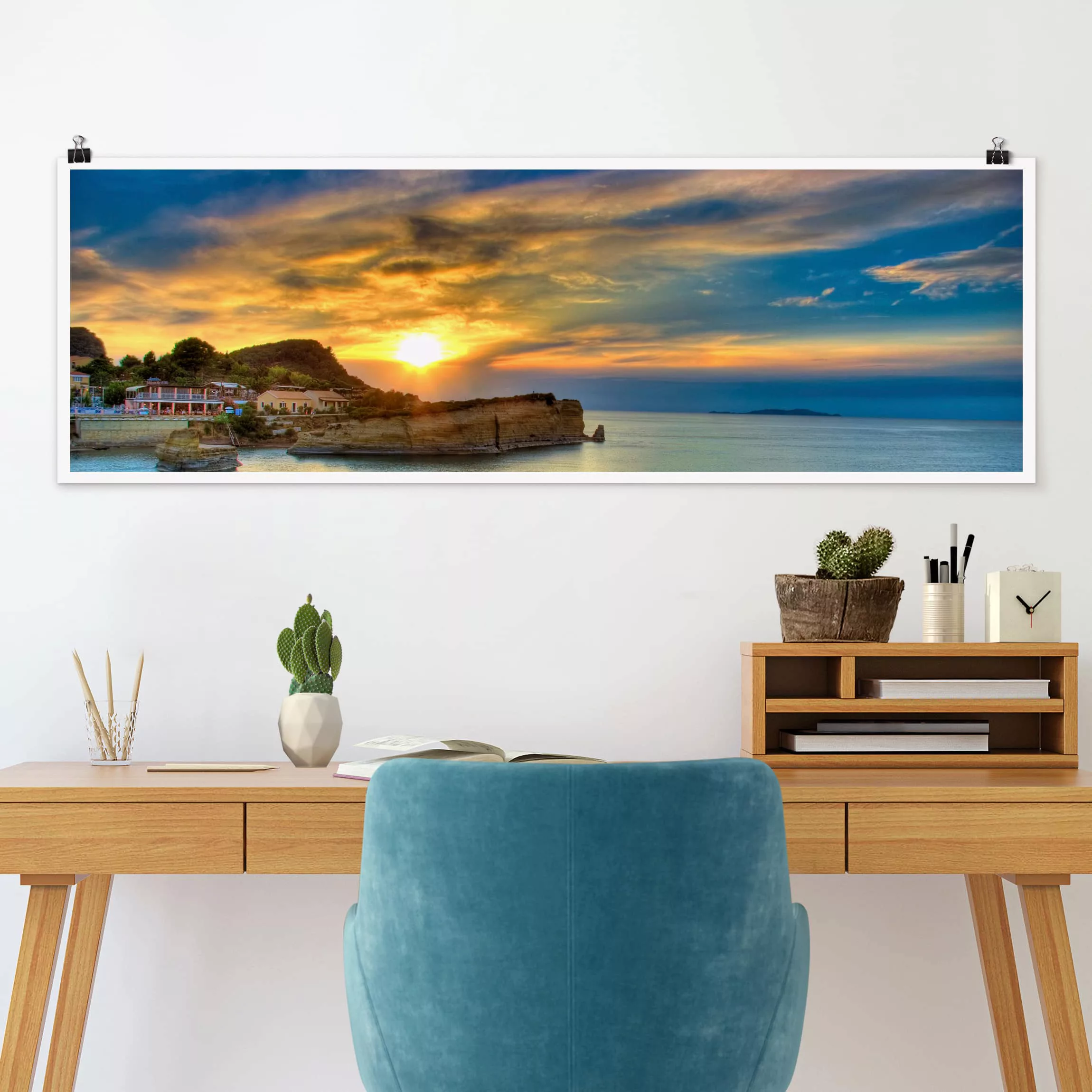 Panorama Poster Strand Sonnenuntergang über Korfu günstig online kaufen