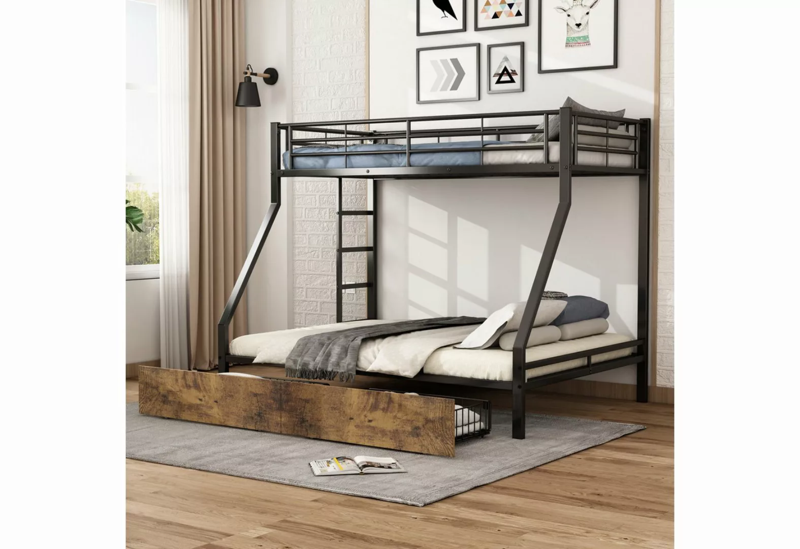 MODFU Etagenbett Einzelbett Kinderbett Metallbett mit ausziehbarem Bett 90( günstig online kaufen