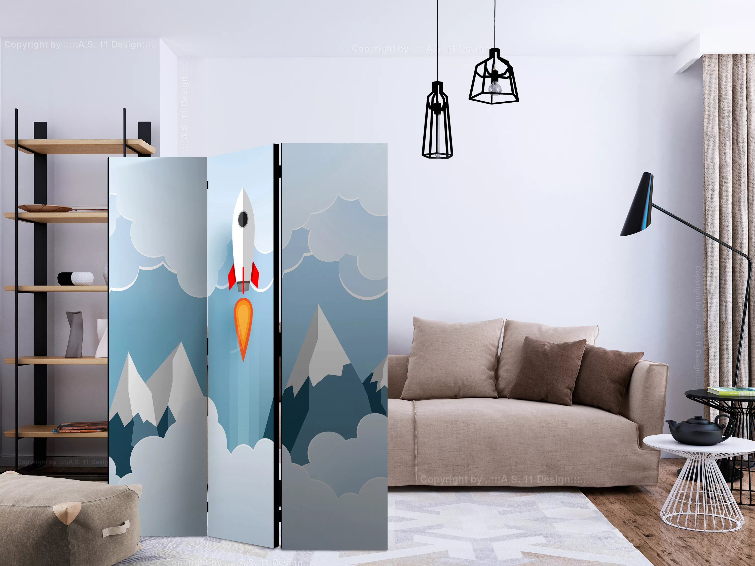 3-teiliges Paravent - Rocket In The Clouds [room Dividers] günstig online kaufen