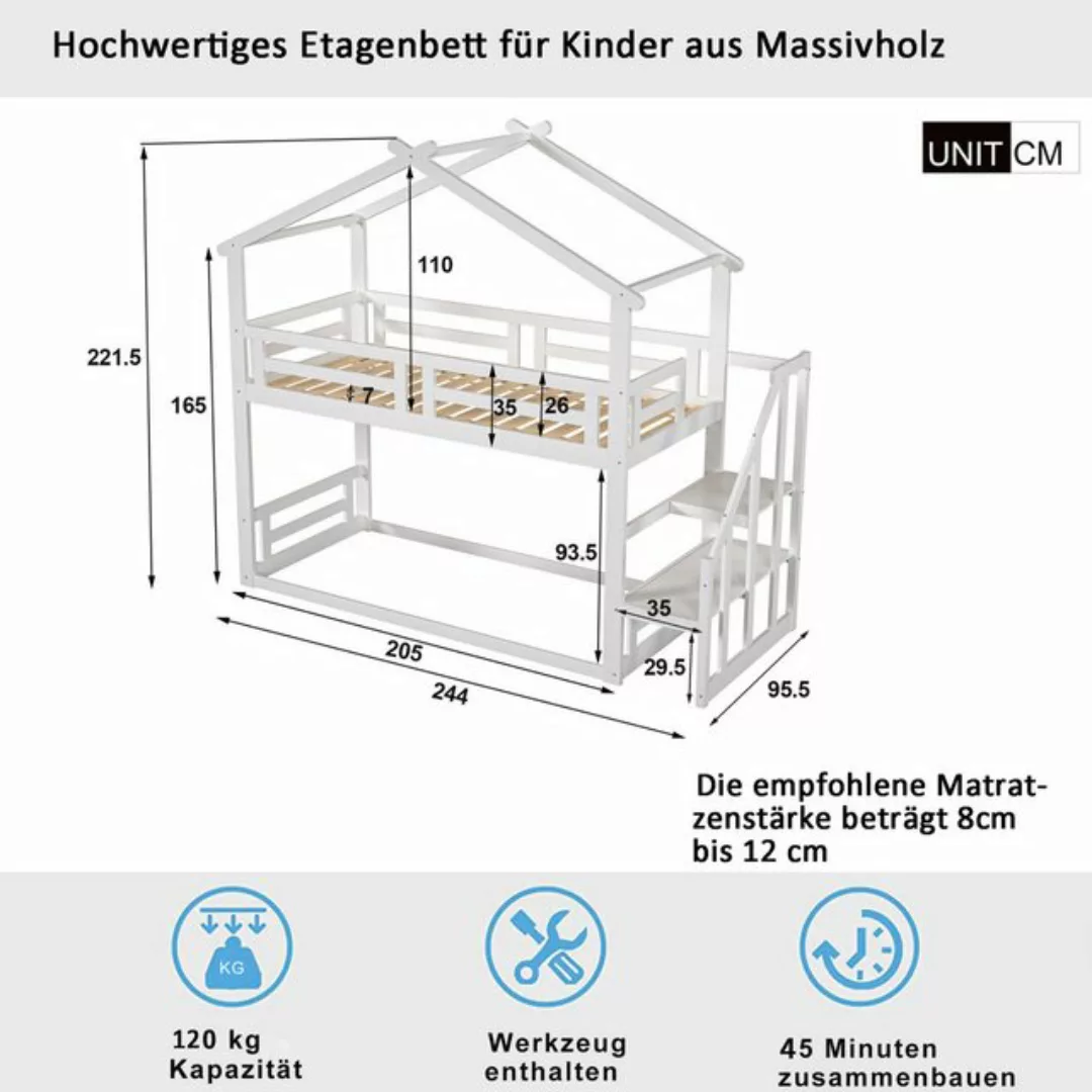 SeedWave Hochbett Hochbett in Hausform mit Treppen, Kinderbett mit stauraum günstig online kaufen